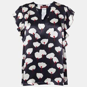 Max Mara Studio Black Floral Print Silk Satin Blouse M
